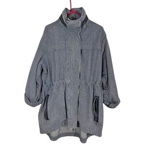 Retro Railroad Stripe Jacket XL Blue Utility Neutral Classic Chic Preppy 80s